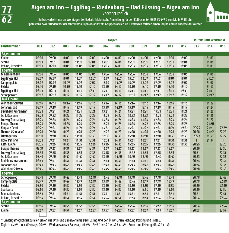 Fahrplan Linie 77 / 62